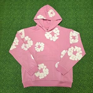 Denim Tear Hoodie in Pink with White Florals Unisex